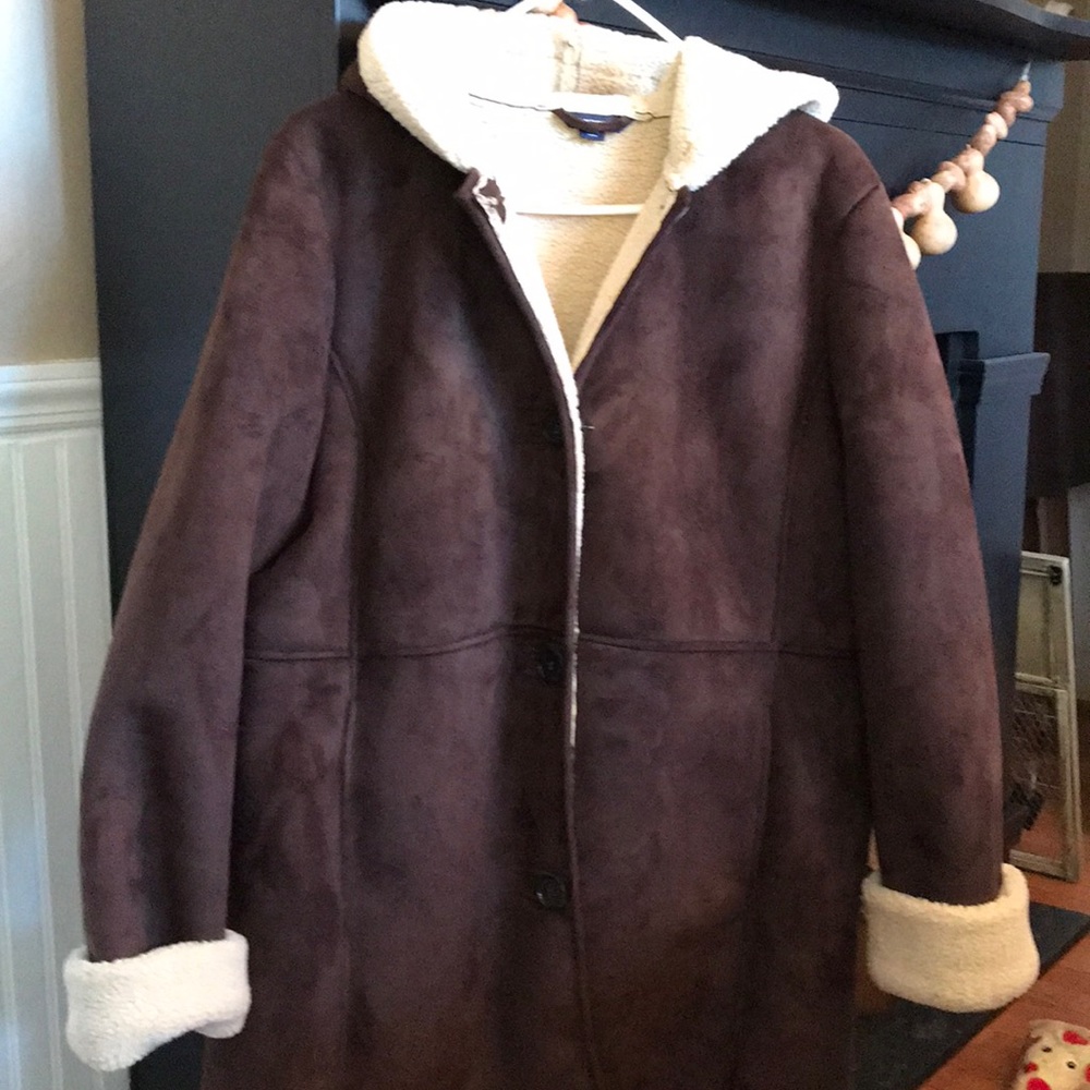 Brown Suede Lands End Fleece Lined Coat